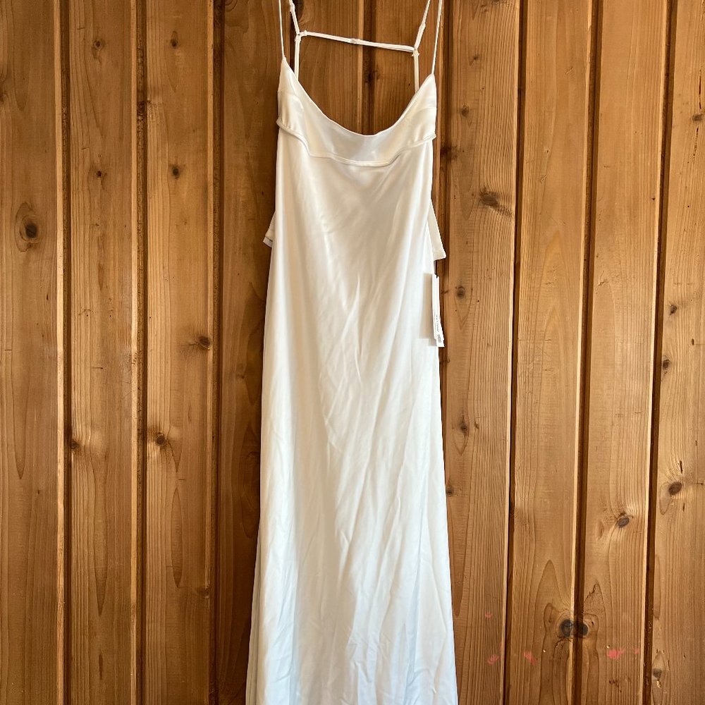 Zara White Satin Midi Dress with Open Back (New)